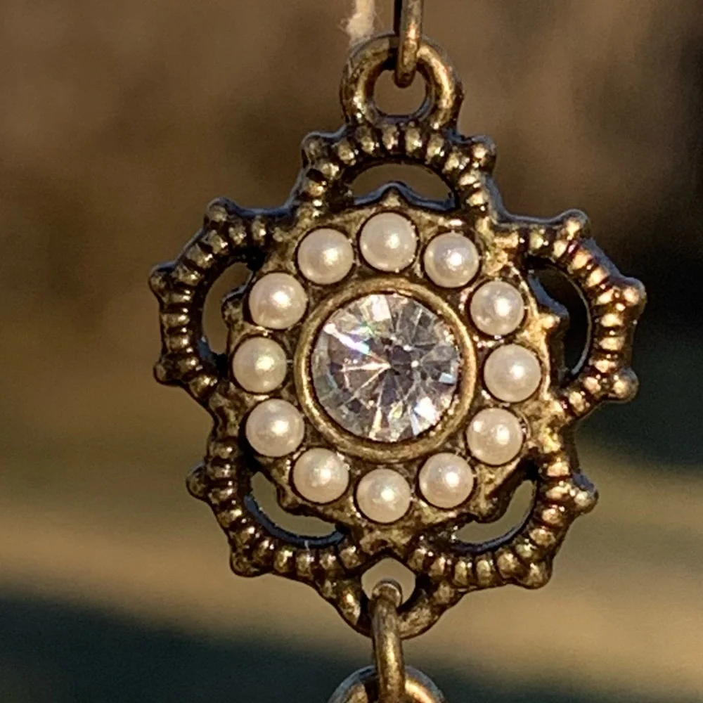 NEW Pearl + Crystal Filigree Earrings Chloe + Isabel